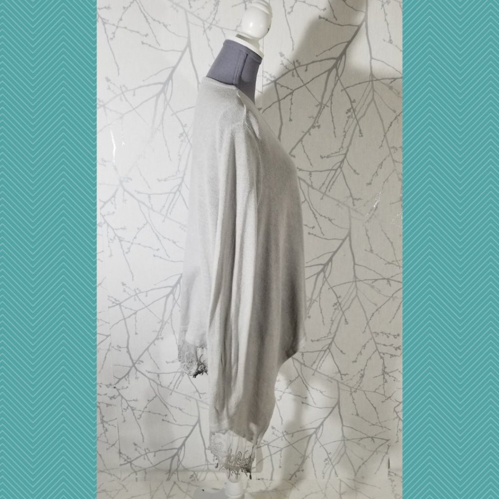 Elena Baldi Ivory Knit Open Front Cardigan w/ Lace Trim - Picture 3 of 5